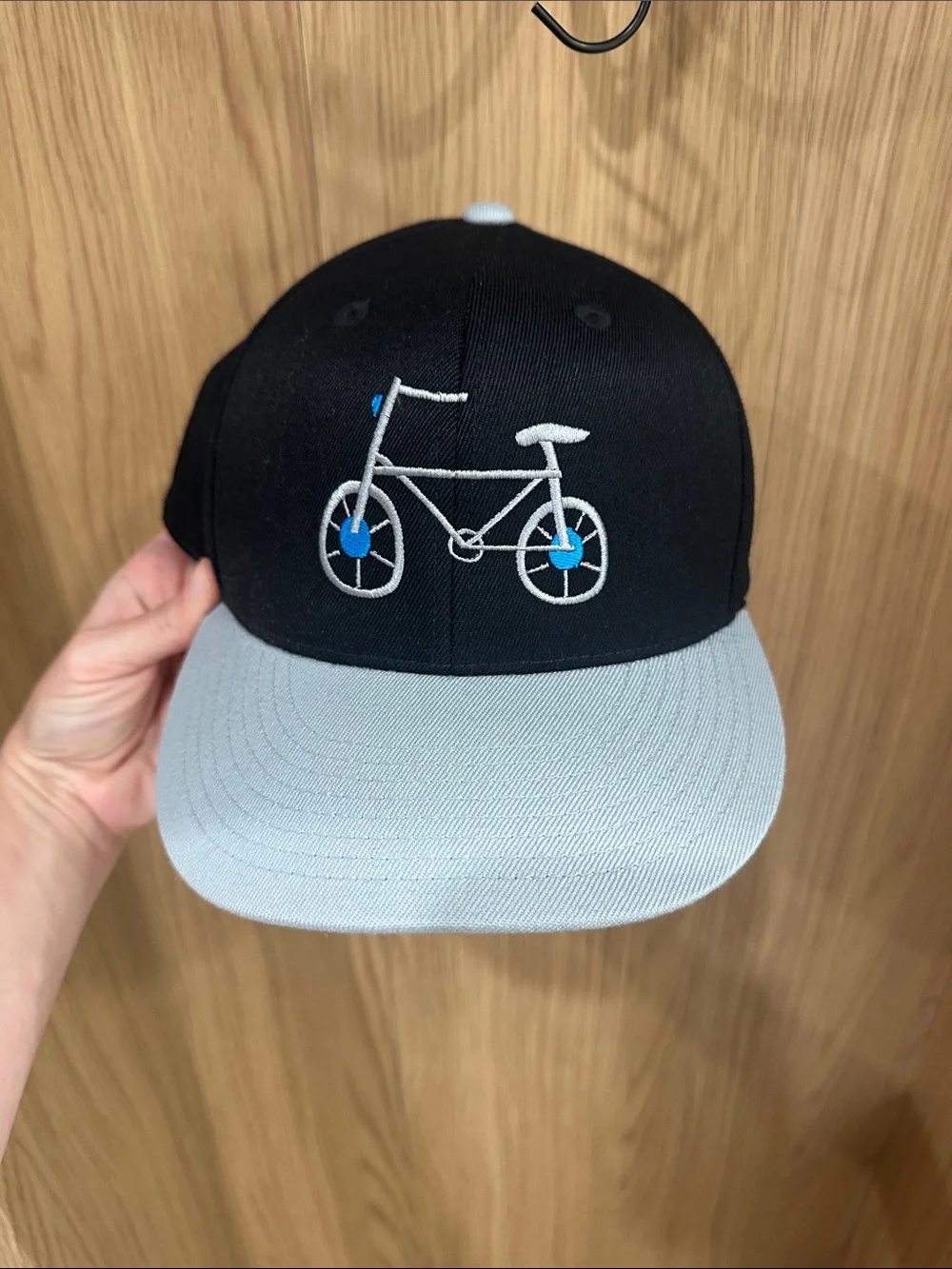 Men’s Black and Light Gray Bike Embroidered Cap
